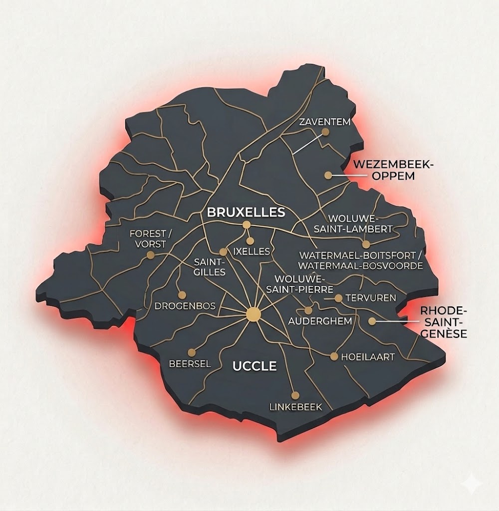 Carte d'intervention Uccle et périphérie bruxelloise — SW Toitures